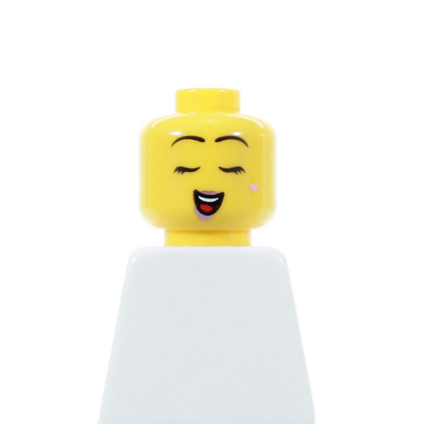 LEGO Kopf, gelb, rosa Lippen, zweiseitig, geschlossene Augen