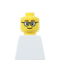 LEGO Kopf, gelb, runde Brille, lächelnd