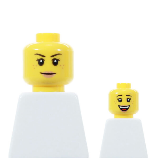 LEGO Kopf, gelb, rosa Lippen, zweiseitig, strahlendes Lächeln