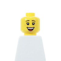 LEGO Kopf, gelb, rosa Lippen, zweiseitig, strahlendes...