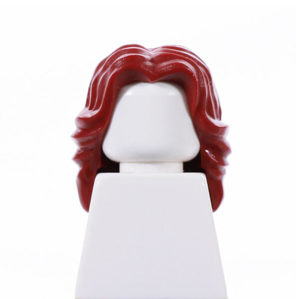 Haare, weiblich, lang, wellig, Mittelscheitel, dunkelrot