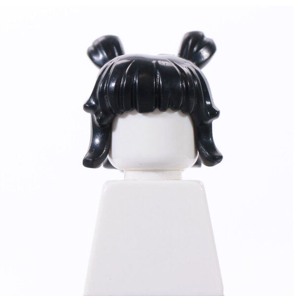 Haare, weiblich, mittellang mit Spacebuns, schwarz