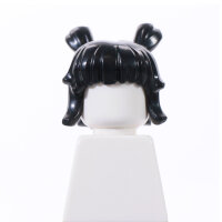 Haare, weiblich, mittellang mit Spacebuns, schwarz