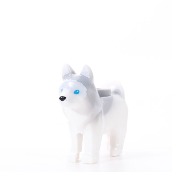 LEGO Hund Husky, blaue Augen, weiß/grau