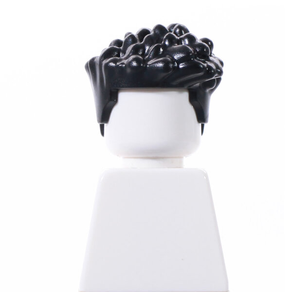 Haare, männlich, kurz, lockig zur Seite, schwarz