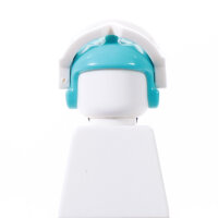 Haare, schwarz, mit Sporthelm, helltürkis