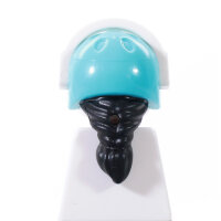 Haare, schwarz, mit Sporthelm, helltürkis