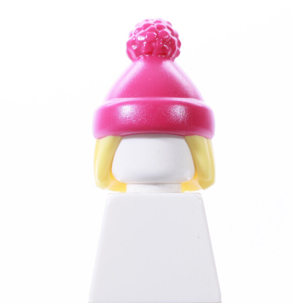 Haare, weibl., Bob, goldblond mit Bommelmütze, magenta