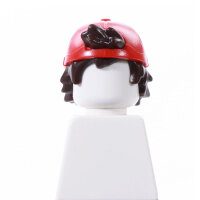 Haare, mittellang, dunkelbraun mit Cap, rot