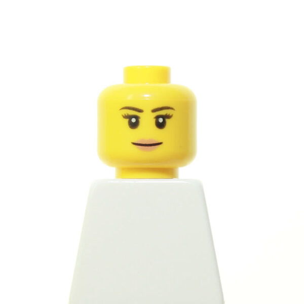 LEGO Kopf, gelb, rosa Lippen, lächelnd