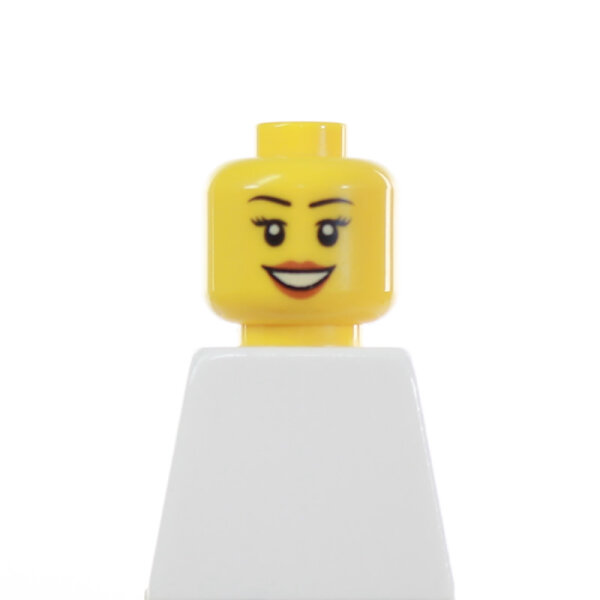 LEGO Kopf, gelb, rosa Lippen, strahlendes Lächeln